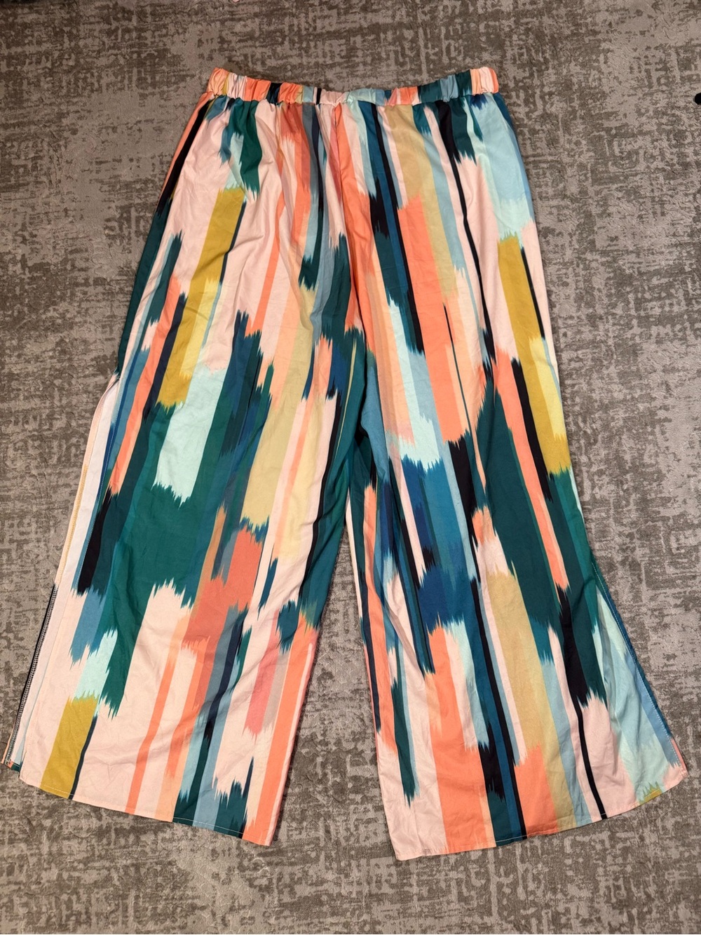Colorful Striped Drawstring Wide Leg Pants Teal Coral Mint Mustard Women's 3XL - Picture 6 of 9